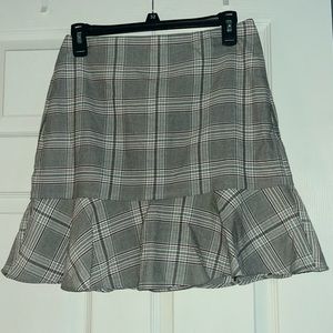 Loft Black White and Pink Plaid Trumpet Skirt